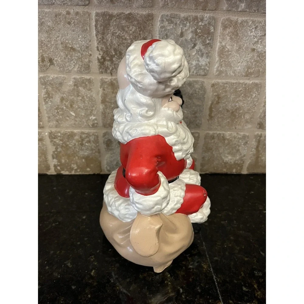 VTG Atlantic Mold Ceramic Santa Claus Sitting‎ On Bag Ringing Bell Hand Painted